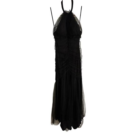 NWT Vintage Cache Women's Black Tulle Halter Neck Party Mesh Prom Dress Size 4 - Picture 4 of 12